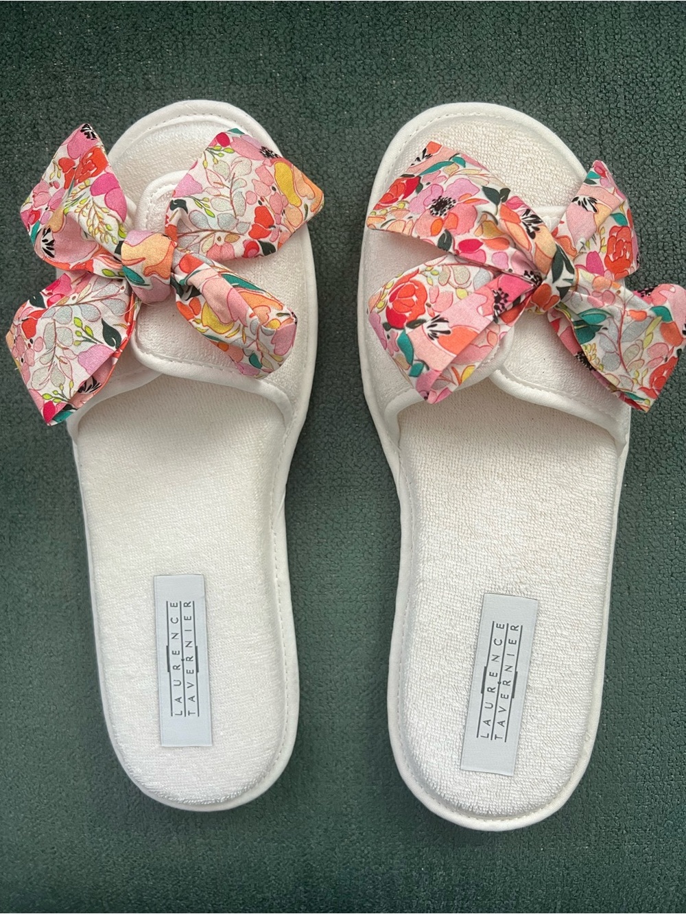 Laurence Tavernier White Terry Spa Slippers Floral Bow EU 39